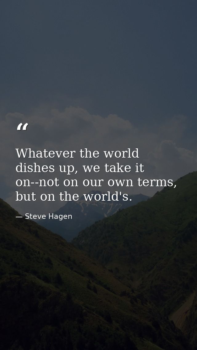 Whatever the world dishes up, we take it on--not on our own terms, but on the world's. — Steve Hagen