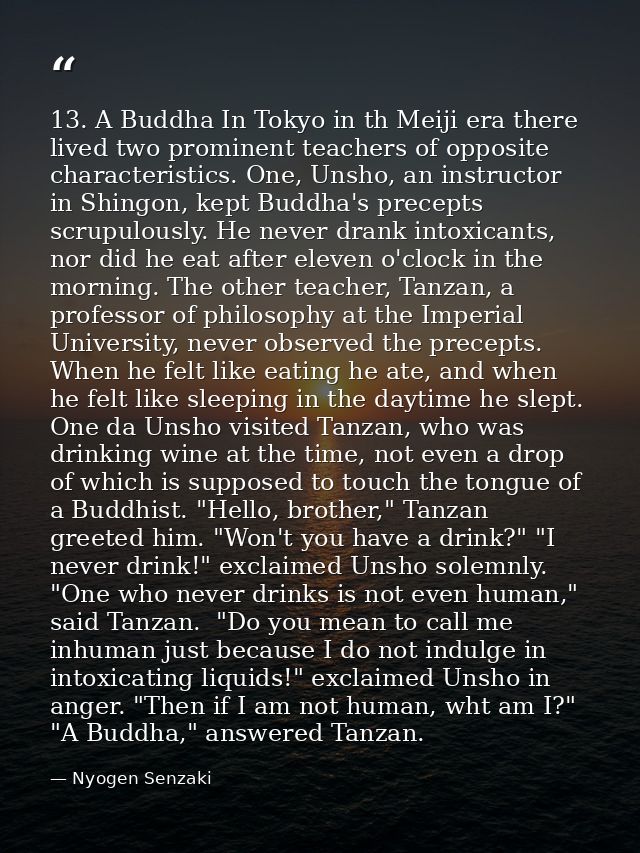 13. A Buddha In Tokyo in th Meiji era there lived two prominent teachers of opposite characteristics. One, Unsho, an ins — Nyogen Senzaki