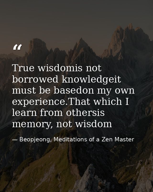 True wisdomis not borrowed knowledgeit must be basedon my own experience.That which I learn from othersis memory, not wi — Beopjeong, Meditations of a Zen Master