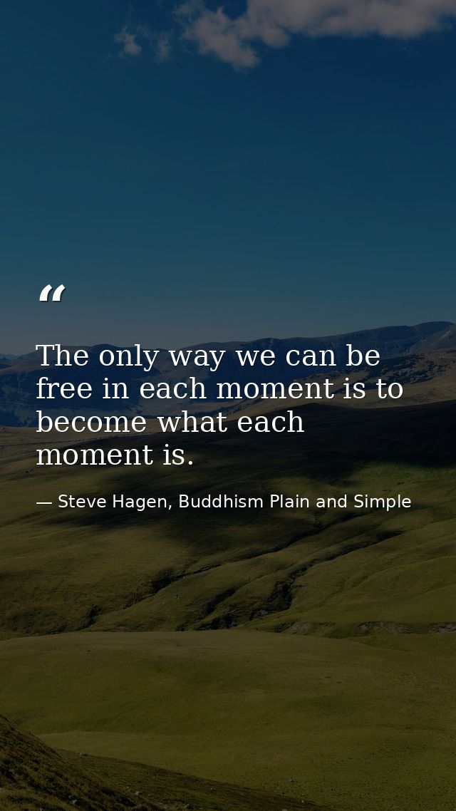 The only way we can be free in each moment is to become what each moment is. — Steve Hagen, Buddhism Plain and Simple