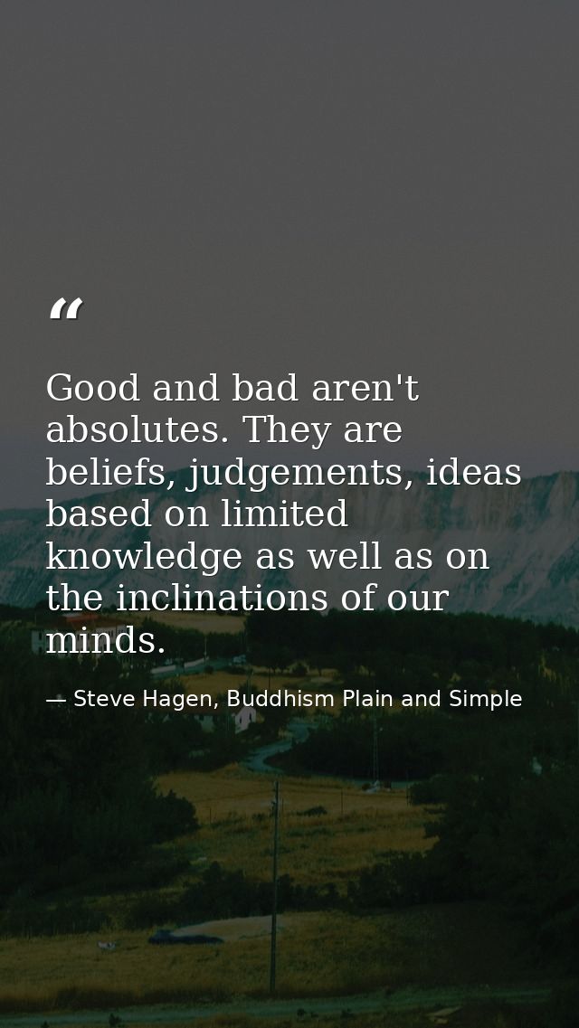 Good and bad aren't absolutes. They are beliefs, judgements, ideas based on limited knowledge as well as on the inclinat — Steve Hagen, Buddhism Plain and Simple