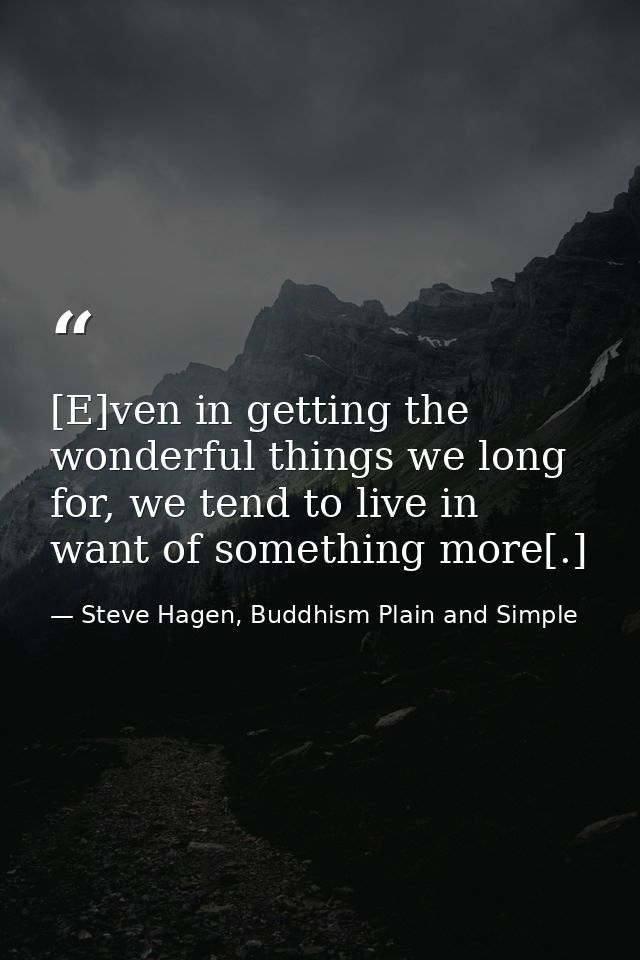 [E]ven in getting the wonderful things we long for, we tend to live in want of something more[.] — Steve Hagen, Buddhism Plain and Simple