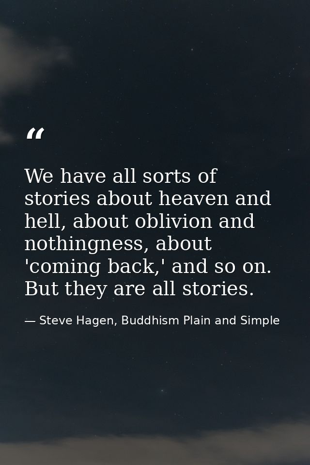 We have all sorts of stories about heaven and hell, about oblivion and nothingness, about 'coming back,' and so on. But  — Steve Hagen, Buddhism Plain and Simple