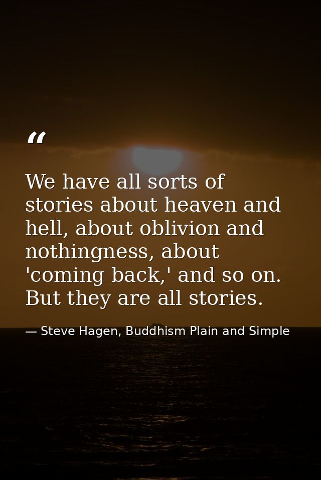 We have all sorts of stories about heaven and hell, about oblivion and nothingness, about 'coming back,' and so on. But  — Steve Hagen, Buddhism Plain and Simple