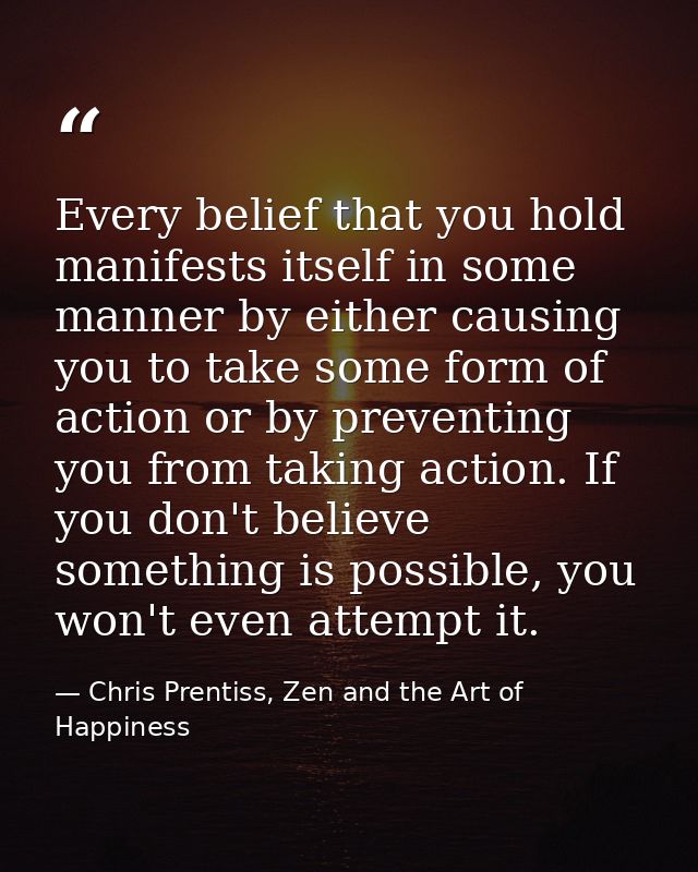 Every belief that you hold manifests itself in some manner by either causing you to take some form of action or by preve — Chris Prentiss, Zen and the Art of Happiness