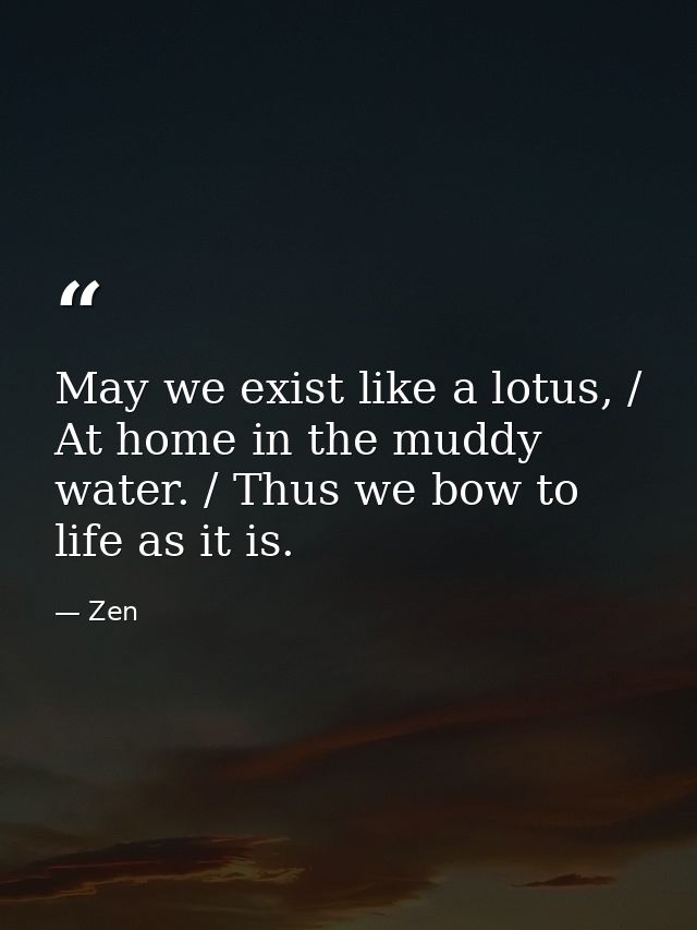 May we exist like a lotus, / At home in the muddy water. / Thus we bow to life as it is. — Zen