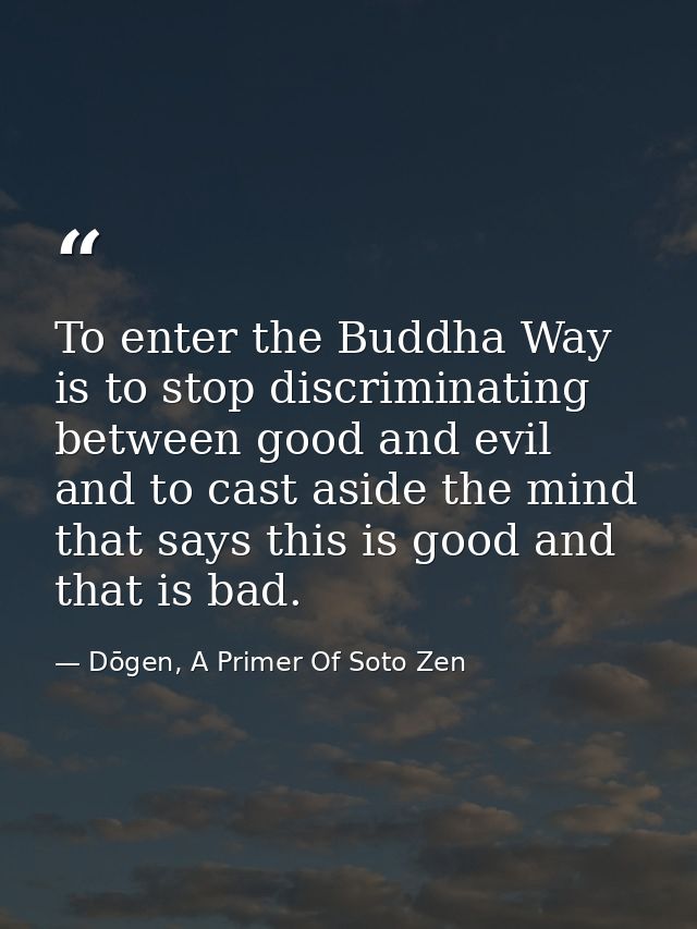 To enter the Buddha Way is to stop discriminating between good and evil and to cast aside the mind that says this is goo — Dōgen, A Primer Of Soto Zen