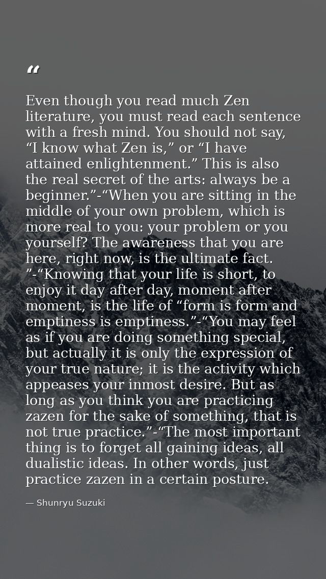 Even though you read much Zen literature, you must read each sentence with a fresh mind. You should not say, “I know wha — Shunryu Suzuki