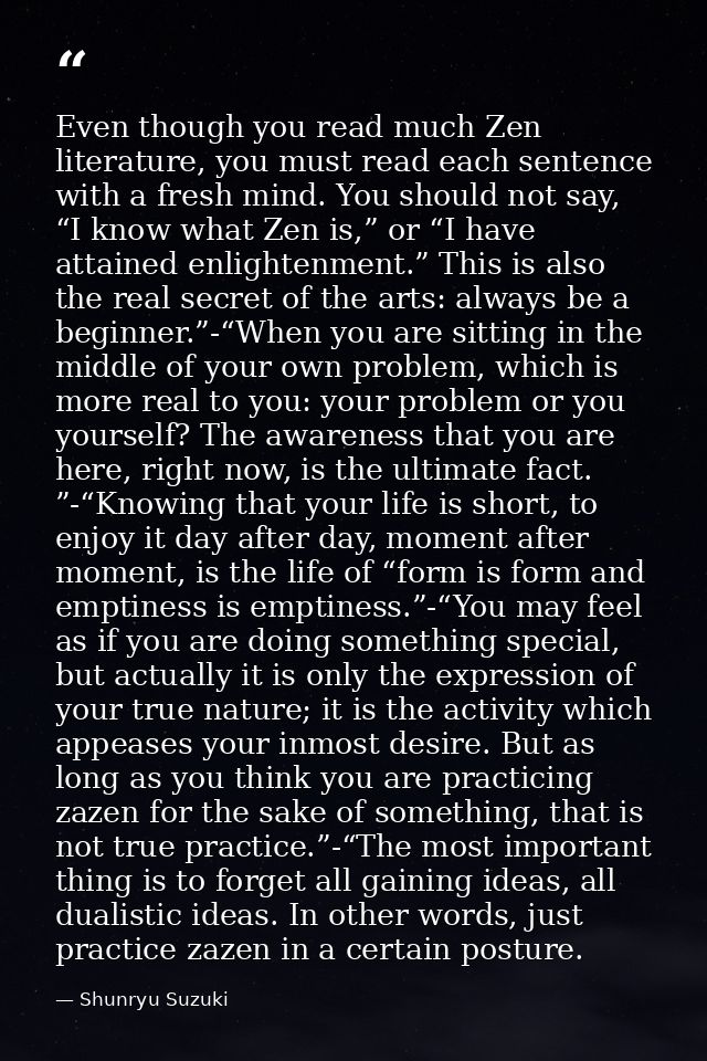 Even though you read much Zen literature, you must read each sentence with a fresh mind. You should not say, “I know wha — Shunryu Suzuki