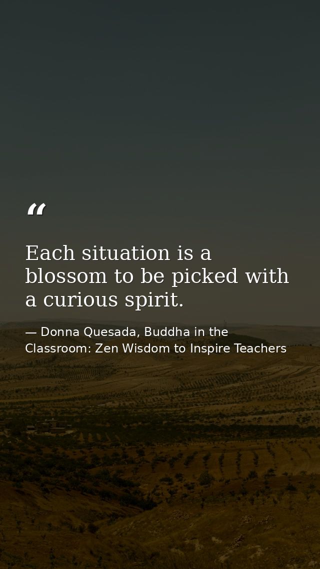 Each situation is a blossom to be picked with a curious spirit. — Donna Quesada, Buddha in the Classroom: Zen Wisdom to Inspire Teachers