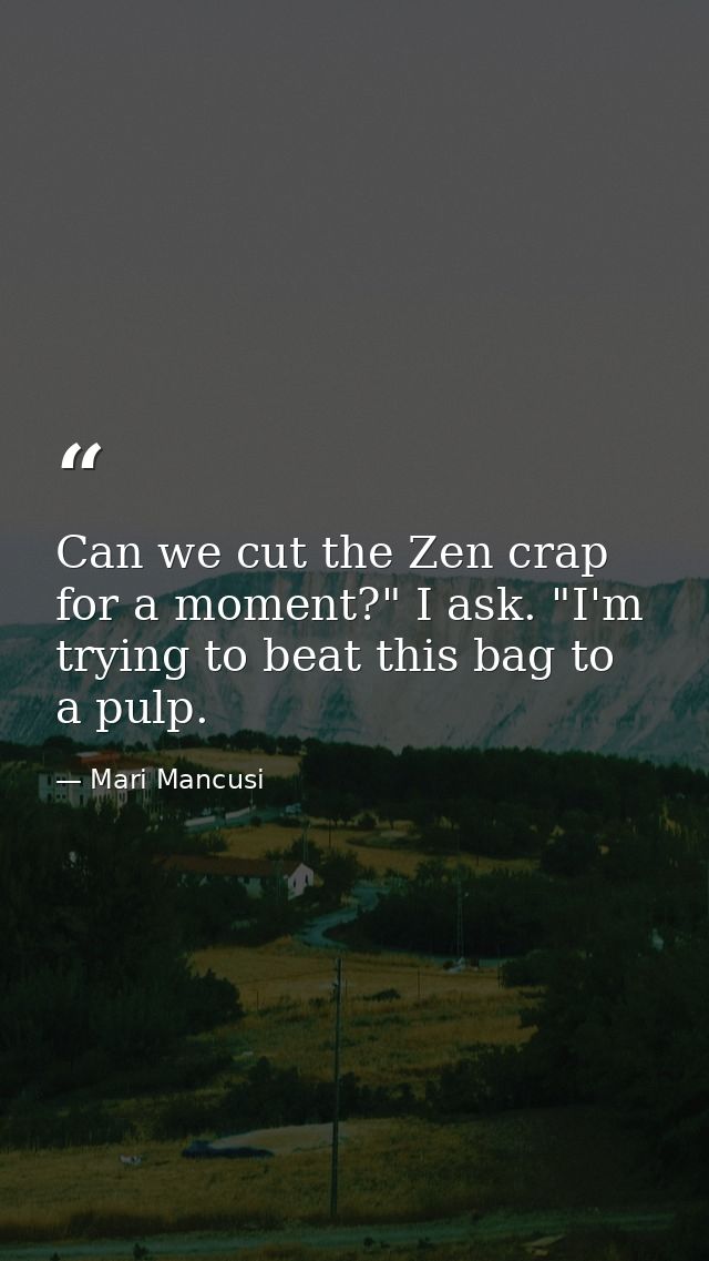 Can we cut the Zen crap for a moment?" I ask. "I'm trying to beat this bag to a pulp. — Mari Mancusi