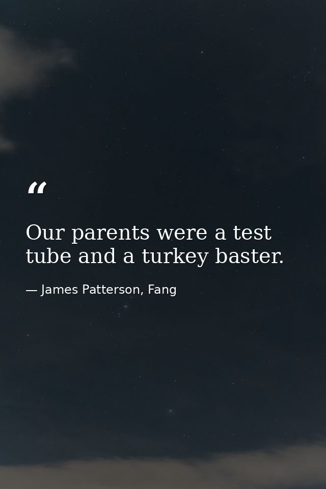Our parents were a test tube and a turkey baster. — James Patterson, Fang