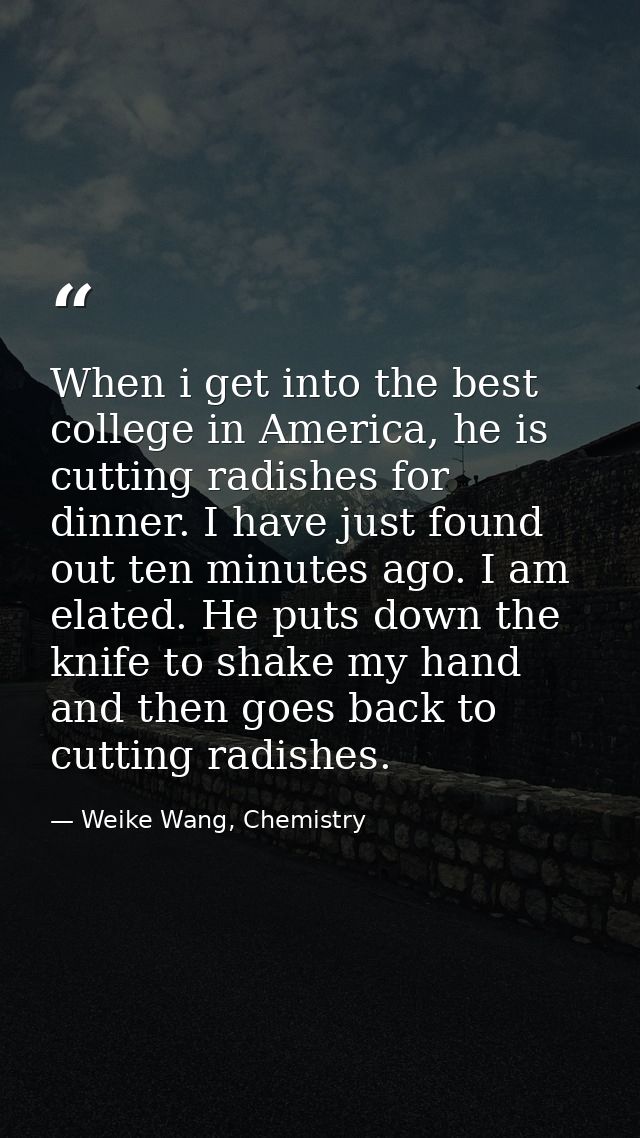 When i get into the best college in America, he is cutting radishes for dinner. I have just found out ten minutes ago. I — Weike Wang, Chemistry
