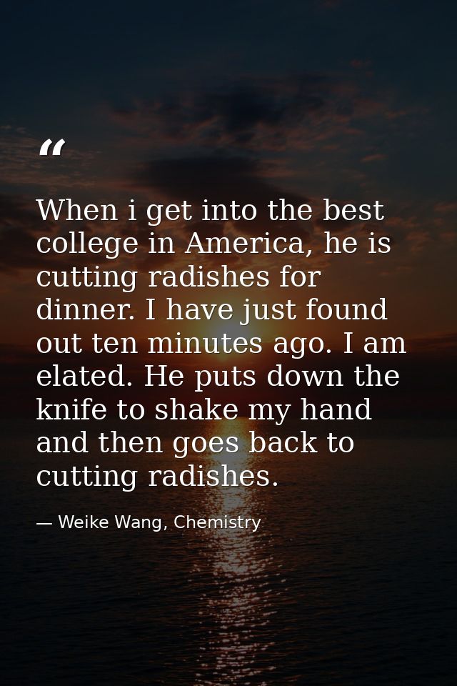 When i get into the best college in America, he is cutting radishes for dinner. I have just found out ten minutes ago. I — Weike Wang, Chemistry