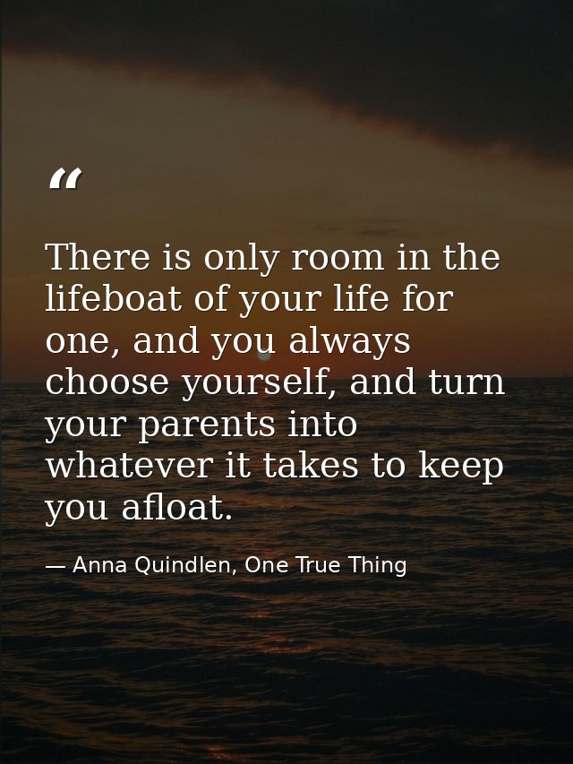 There is only room in the lifeboat of your life for one, and you always choose yourself, and turn your parents into what — Anna Quindlen, One True Thing