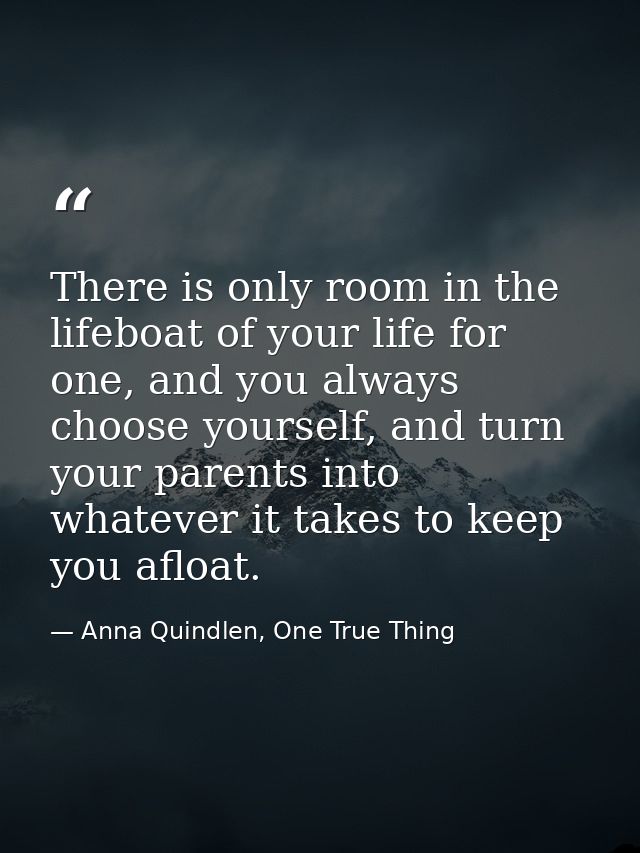 There is only room in the lifeboat of your life for one, and you always choose yourself, and turn your parents into what — Anna Quindlen, One True Thing