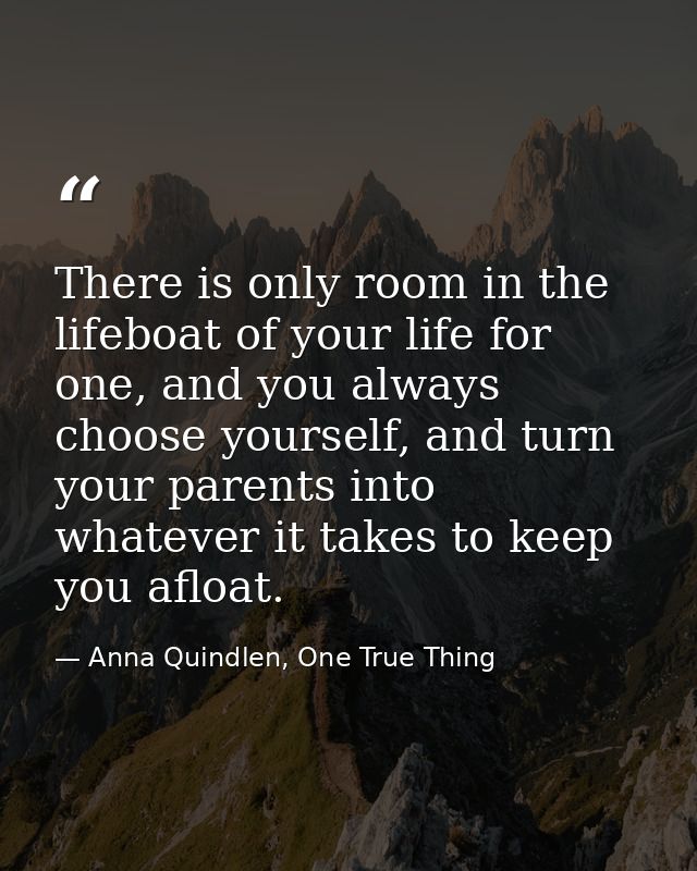 There is only room in the lifeboat of your life for one, and you always choose yourself, and turn your parents into what — Anna Quindlen, One True Thing