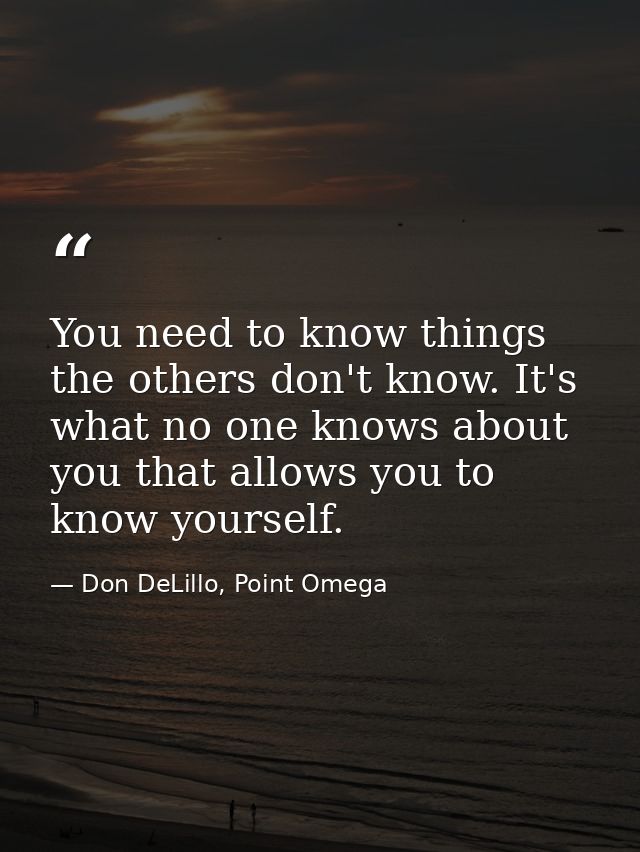 You need to know things the others don't know. It's what no one knows about you that allows you to know yourself. — Don DeLillo, Point Omega