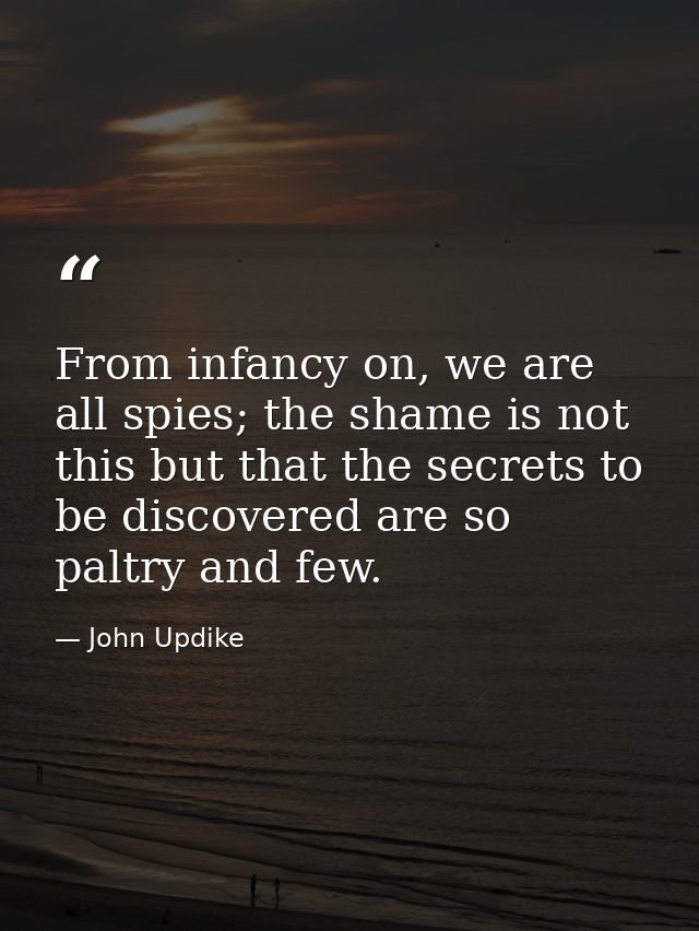 From infancy on, we are all spies; the shame is not this but that the secrets to be discovered are so paltry and few. — John Updike