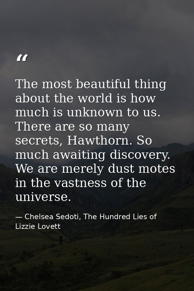 The most beautiful thing about the world is how much is unknown to us. There are so many secrets, Hawthorn. So much awai — Chelsea Sedoti, The Hundred Lies of Lizzie Lovett