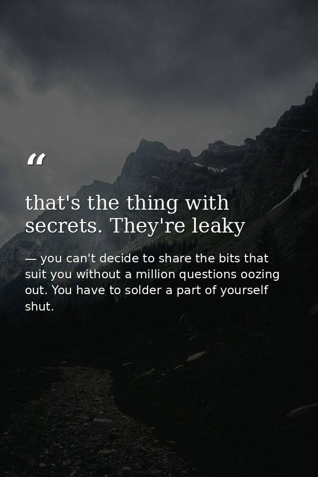 that's the thing with secrets. They're leaky — you can't decide to share the bits that suit you without a million questions oozing out. You have to solder a part of yourself shut.