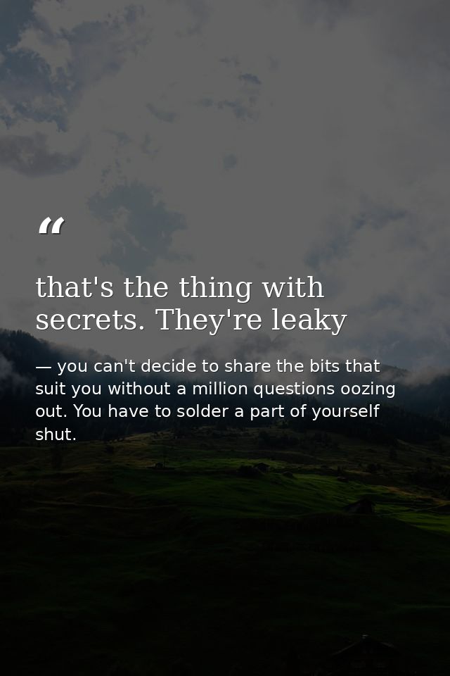 that's the thing with secrets. They're leaky — you can't decide to share the bits that suit you without a million questions oozing out. You have to solder a part of yourself shut.