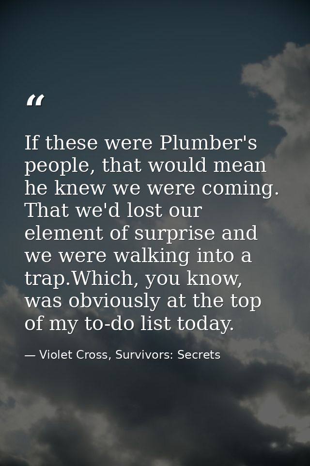 If these were Plumber's people, that would mean he knew we were coming. That we'd lost our element of surprise and we we — Violet Cross, Survivors: Secrets