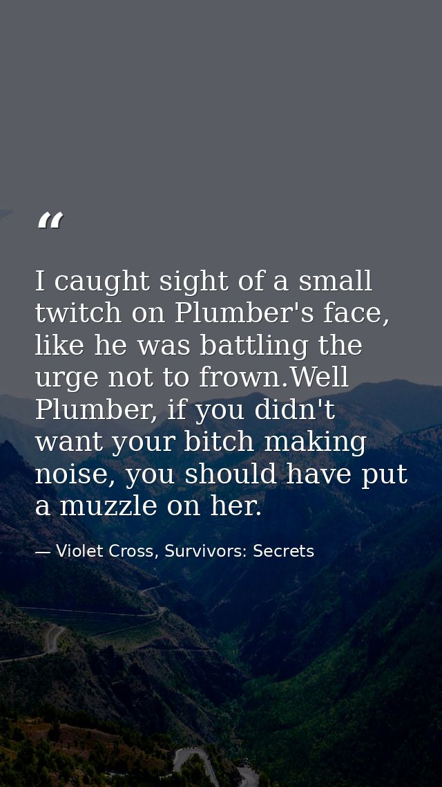 I caught sight of a small twitch on Plumber's face, like he was battling the urge not to frown.Well Plumber, if you didn — Violet Cross, Survivors: Secrets