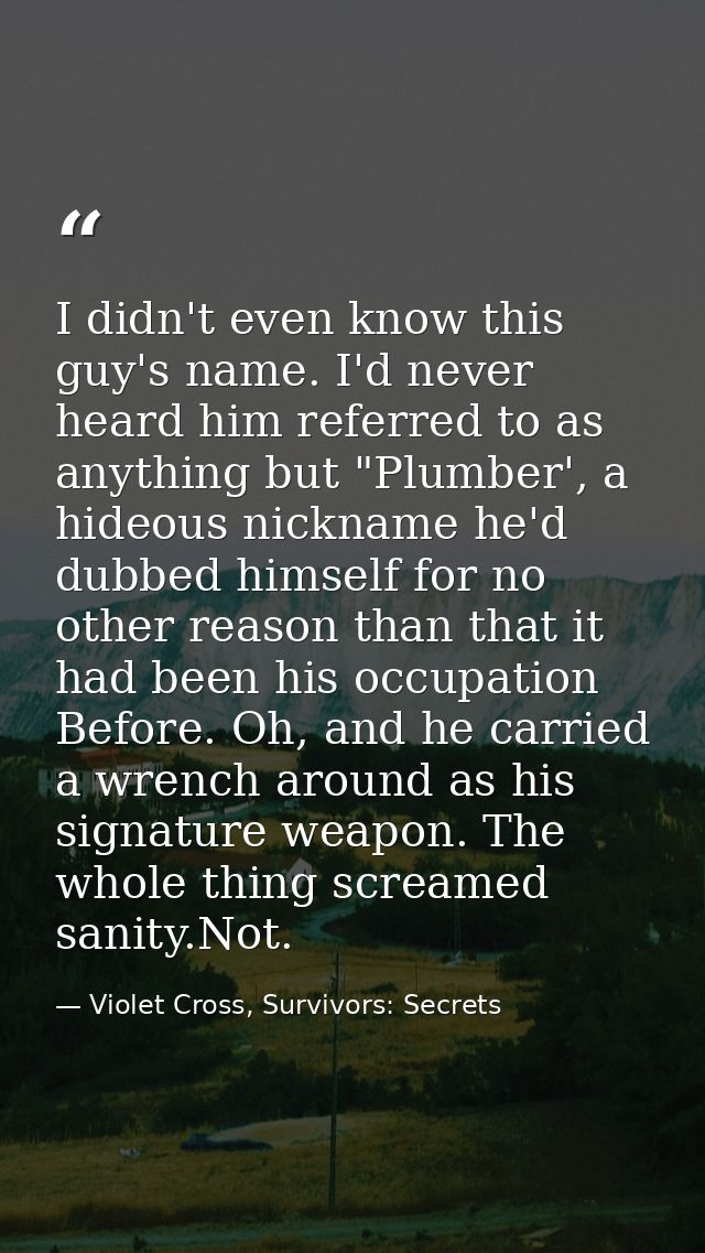 I didn't even know this guy's name. I'd never heard him referred to as anything but "Plumber', a hideous nickname he'd d — Violet Cross, Survivors: Secrets