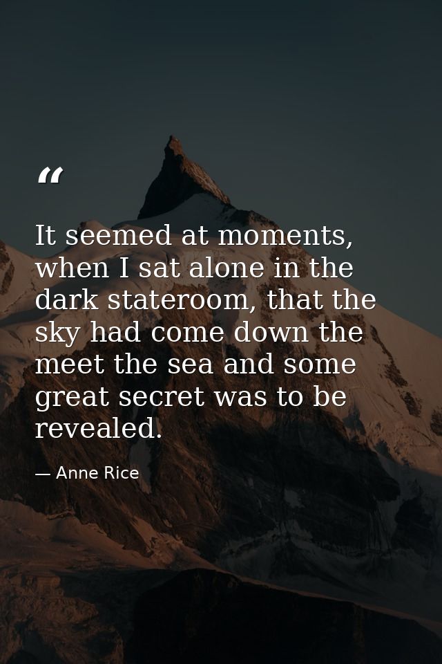 It seemed at moments, when I sat alone in the dark stateroom, that the sky had come down the meet the sea and some great — Anne Rice