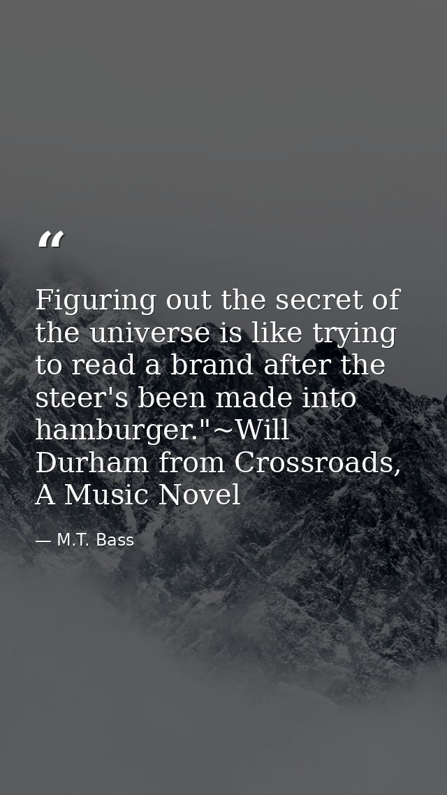 Figuring out the secret of the universe is like trying to read a brand after the steer's been made into hamburger."~Will — M.T. Bass