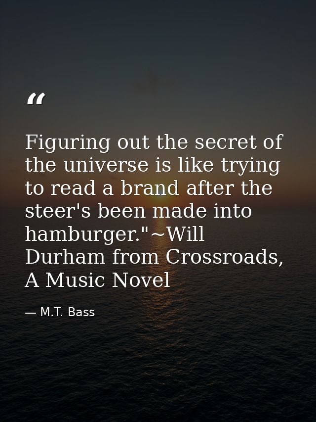 Figuring out the secret of the universe is like trying to read a brand after the steer's been made into hamburger."~Will — M.T. Bass