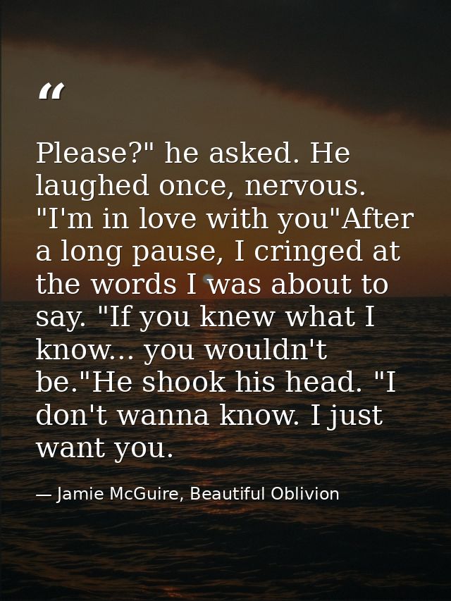 Please?" he asked. He laughed once, nervous. "I'm in love with you"After a long pause, I cringed at the words I was abou — Jamie McGuire, Beautiful Oblivion