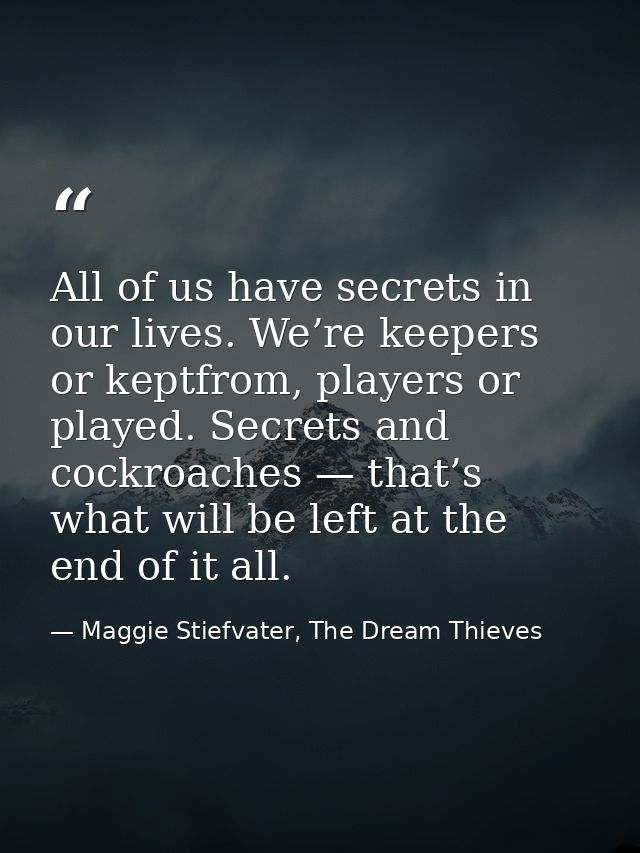 All of us have secrets in our lives. We’re keepers or keptfrom, players or played. Secrets and cockroaches — that’s what — Maggie Stiefvater, The Dream Thieves