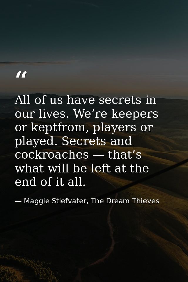 All of us have secrets in our lives. We’re keepers or keptfrom, players or played. Secrets and cockroaches — that’s what — Maggie Stiefvater, The Dream Thieves