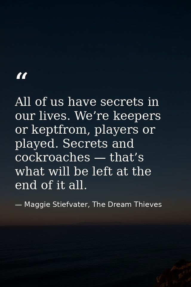 All of us have secrets in our lives. We’re keepers or keptfrom, players or played. Secrets and cockroaches — that’s what — Maggie Stiefvater, The Dream Thieves