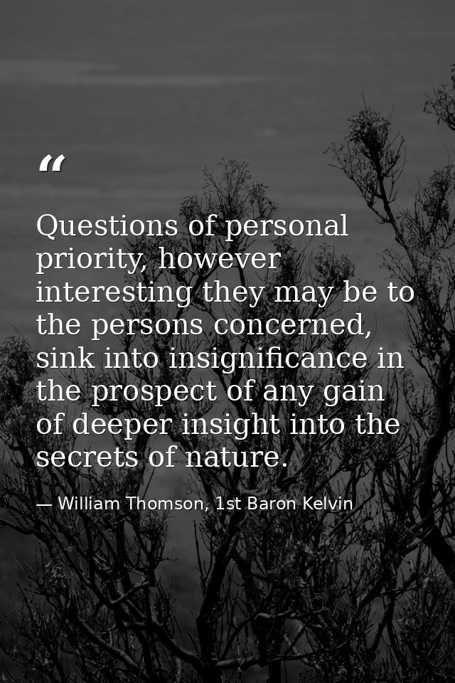 Questions of personal priority, however interesting they may be to the persons concerned, sink into insignificance in th — William Thomson, 1st Baron Kelvin