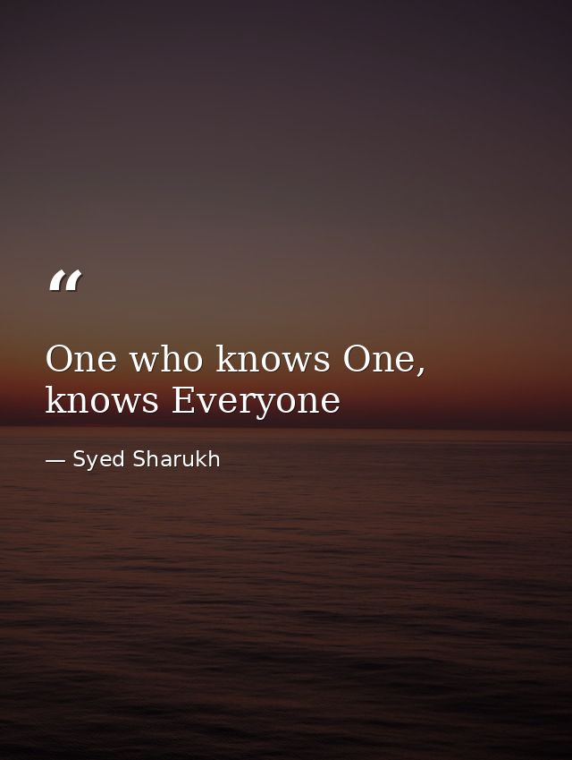 One who knows One, knows Everyone — Syed Sharukh