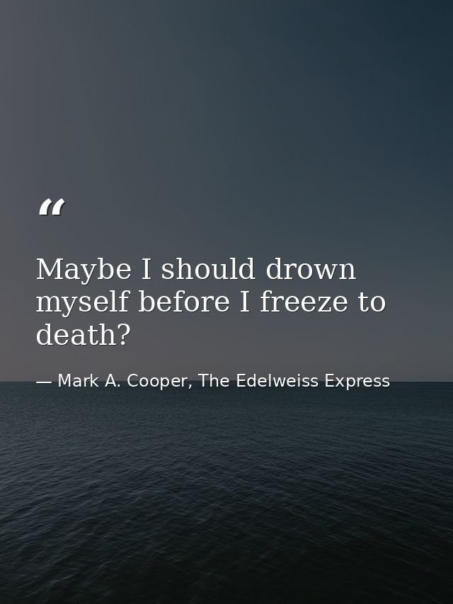 Maybe I should drown myself before I freeze to death? — Mark A. Cooper, The Edelweiss Express