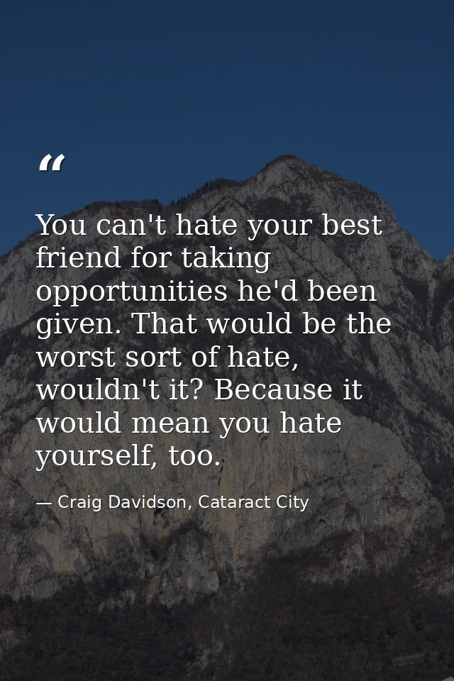 You can't hate your best friend for taking opportunities he'd been given. That would be the worst sort of hate, wouldn't — Craig Davidson, Cataract City