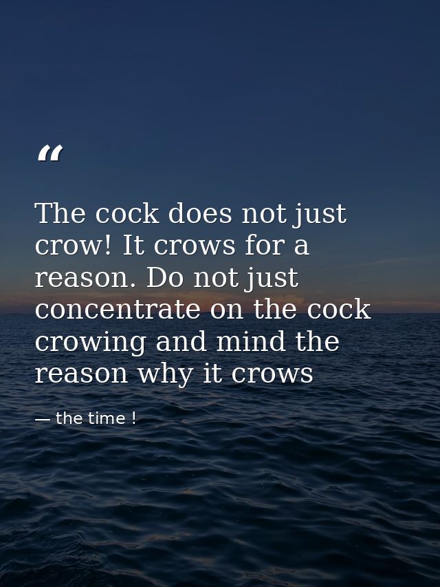 The cock does not just crow! It crows for a reason. Do not just concentrate on the cock crowing and mind the reason why  — the time !