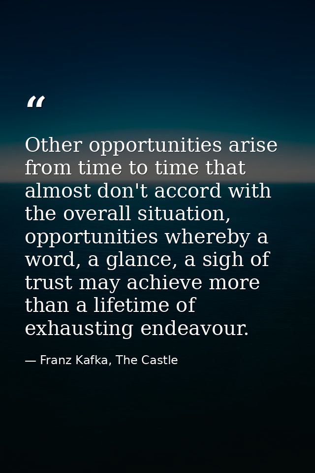 Other opportunities arise from time to time that almost don't accord with the overall situation, opportunities whereby a — Franz Kafka, The Castle