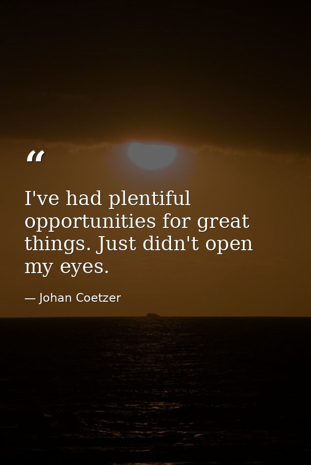I've had plentiful opportunities for great things. Just didn't open my eyes. — Johan Coetzer