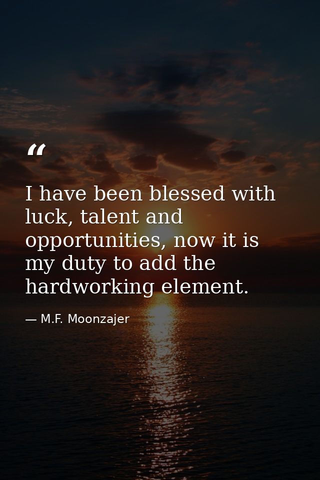 I have been blessed with luck, talent and opportunities, now it is my duty to add the hardworking element. — M.F. Moonzajer