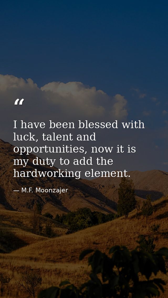 I have been blessed with luck, talent and opportunities, now it is my duty to add the hardworking element. — M.F. Moonzajer