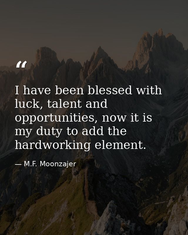 I have been blessed with luck, talent and opportunities, now it is my duty to add the hardworking element. — M.F. Moonzajer