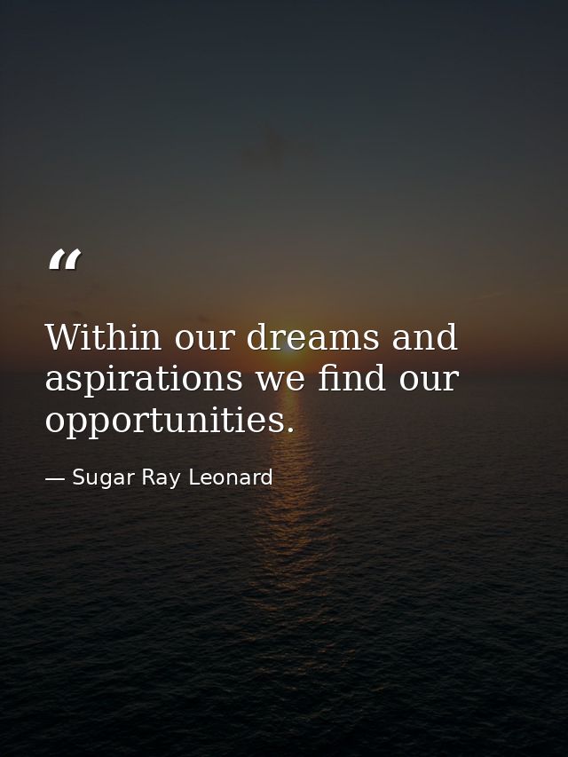 Within our dreams and aspirations we find our opportunities. — Sugar Ray Leonard