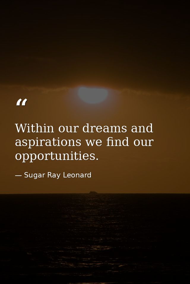 Within our dreams and aspirations we find our opportunities. — Sugar Ray Leonard