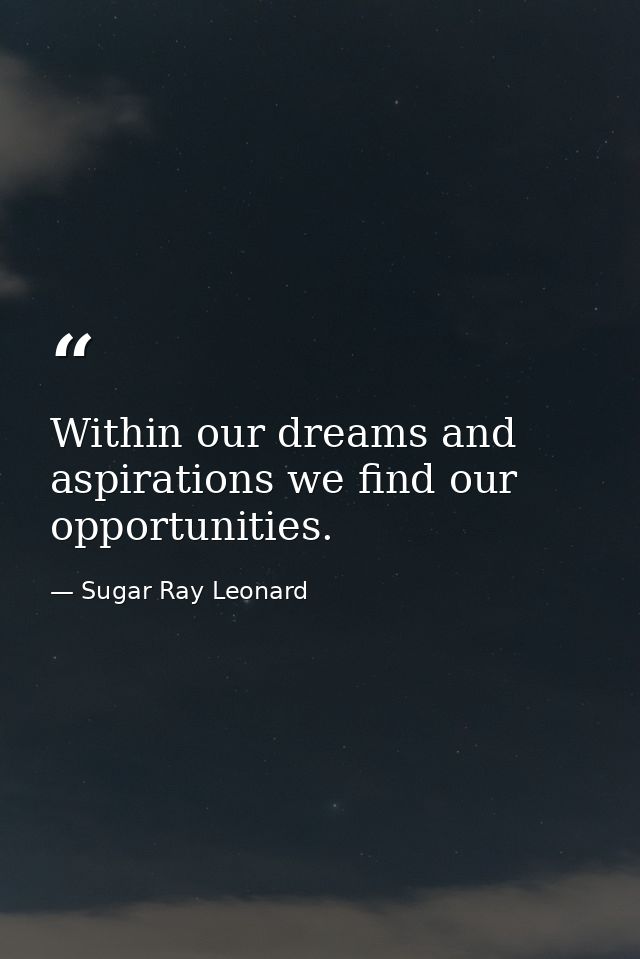 Within our dreams and aspirations we find our opportunities. — Sugar Ray Leonard