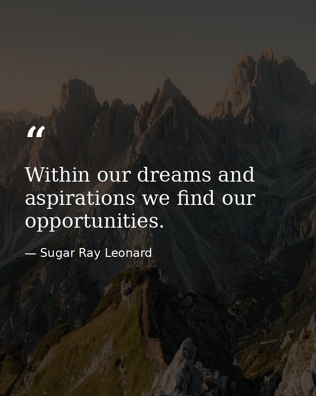 Within our dreams and aspirations we find our opportunities. — Sugar Ray Leonard